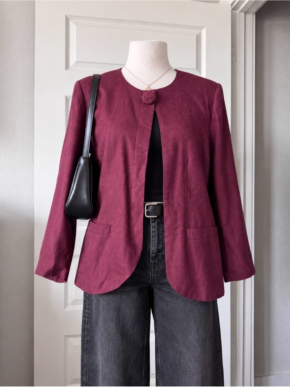 Vintage Kasper for A.S.L. Burgundy Wine Textured Blazer Jacket